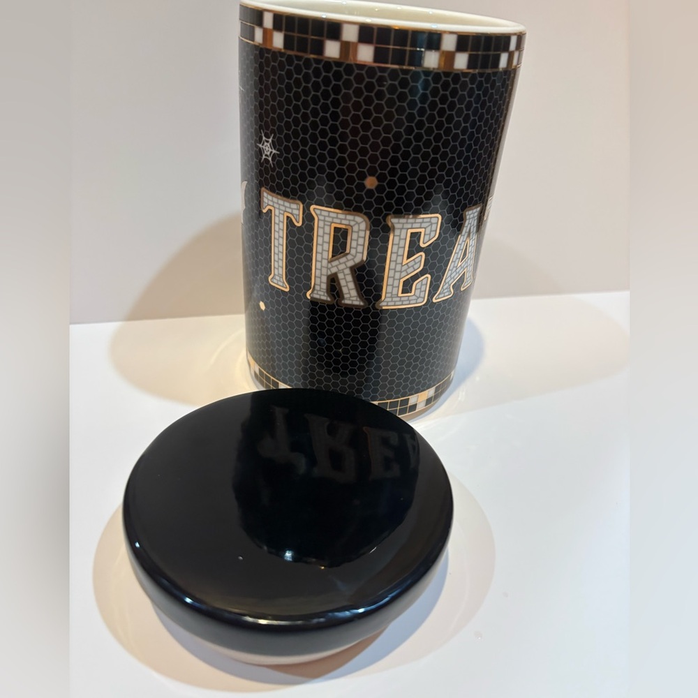 Anthropologie Medium Canister Black and White Bistro Halloween Treat Jar - Picture 5 of 9